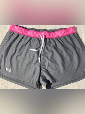 Under Armour Women’s Gray Athletic Shorts with Pink Logo Waistband